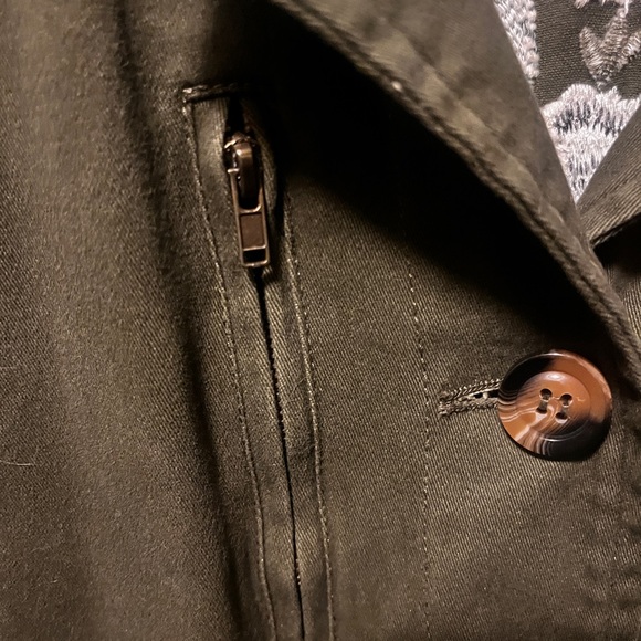 JustFab Olive Green Jean Jacket with Floral Embroidery - Picture 5 of 8